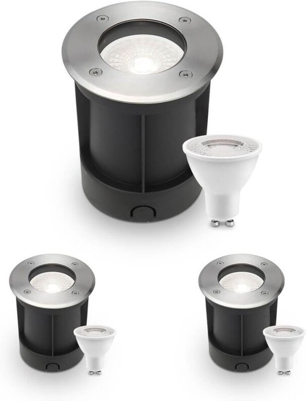LED Bodeneinbaustrahler rund Edelstahl 230V IP67 - Leuchtmittel: GU10 4W 4000K - Anzahl: 3x