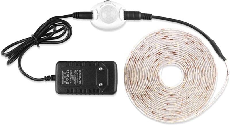 3 m warmweißes LED-Nachtlicht, flexibler LED-Streifen mit PIR-Bewegungssensor – Komplettset mit dc 12 v Transformator, I...