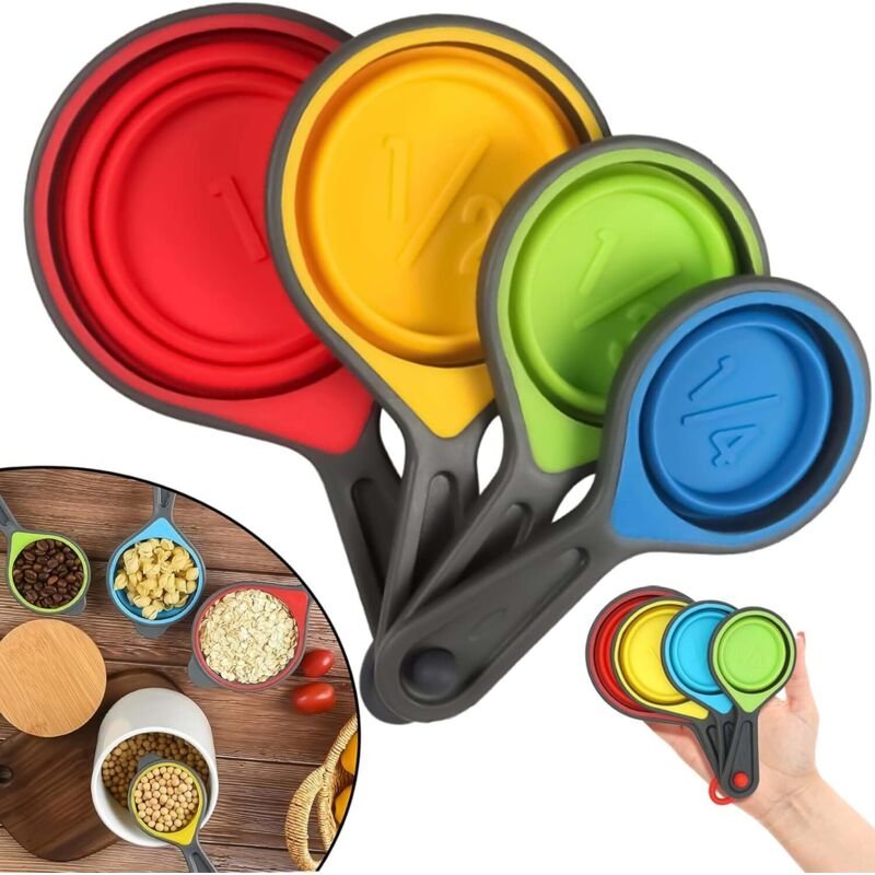 4er-Set faltbare Silikon-Messbecher – Küchenutensilien – Mehrfarbig