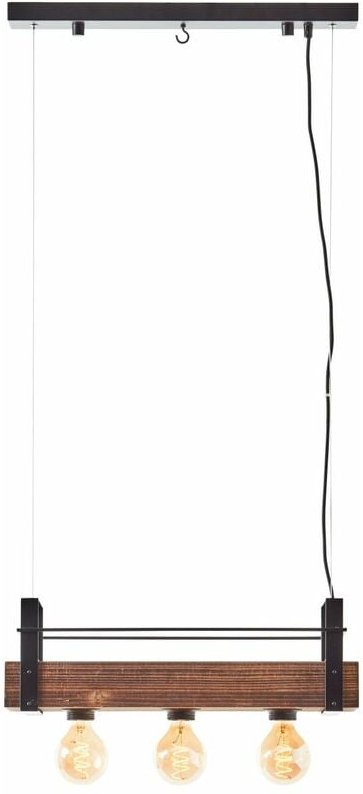 Lampe, Bankwood Pendelleuchte 3flg schwarz stahl/holz, 3x A60, E27, 28W, Holz aus nachhaltiger Waldwirtschaft (fsc) - Br...