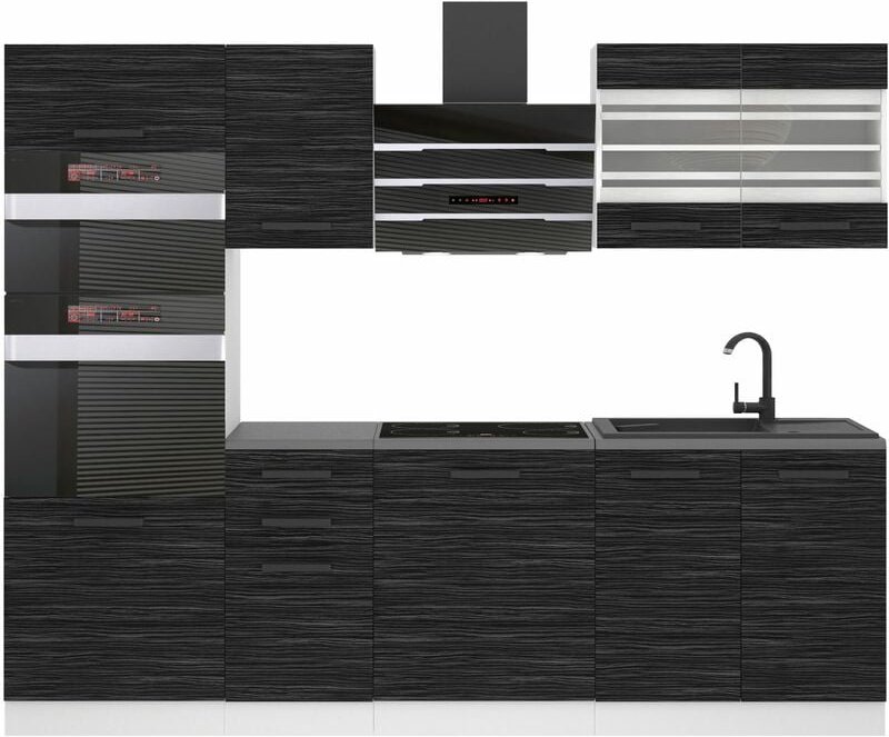 Küchenzeile Küchenblock Tracy - Küchenmöbel 240 cm Einbauküche Vollausstattung ohne Elektrogeräten mit Hängeschränke und...