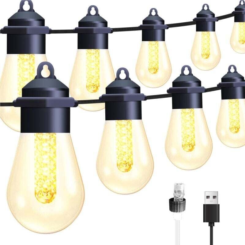 15 m Solar-Lichterkette für den Außenbereich – E12-Glühbirnen – IP44 wasserdicht – für Außenbereich, Garten, Terrasse, B...