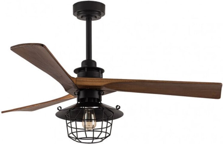 Ventilator Dc Vulturno Schwarz 1xe27 3 Flügel Eiche 6 Geschwindigkeiten w/ Erdbeben & Timer 53/65,5x132x132 Cm - Fabrila...