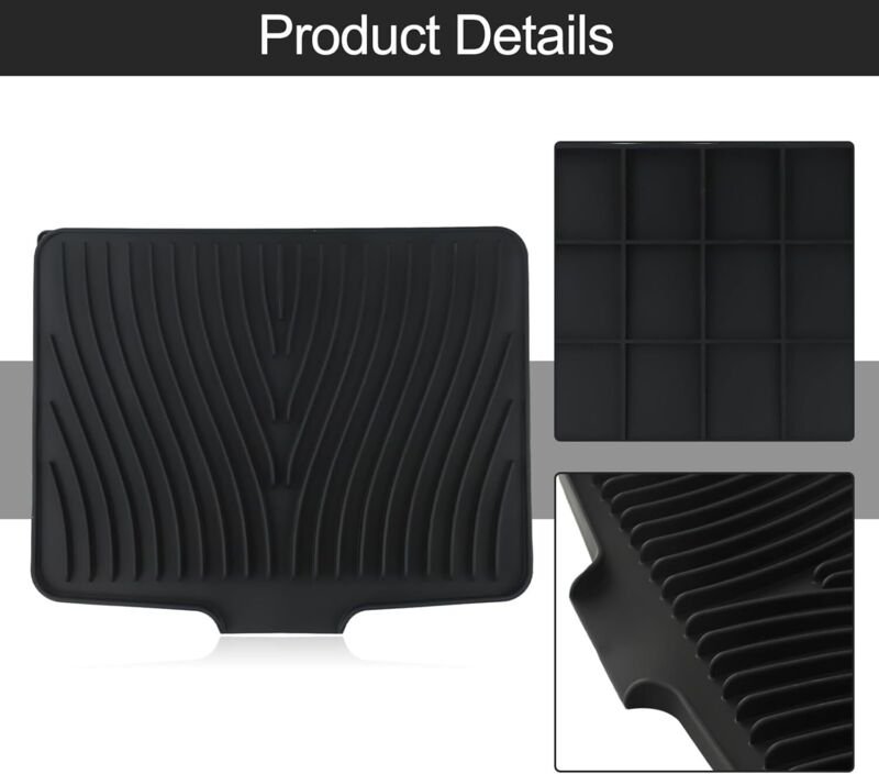 Silikon-Trockenmatte, 40 cm, hitzebeständig, leicht zu reinigen, für Küchenarbeitsplatten (schwarz)