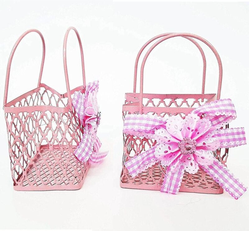 Trade Shop Traesio - Trade Shop - 12PZ bomboniera shoppen metalla rosa portaconfetti nascita comunione -