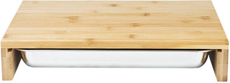 Bambus Schneidebrett / Holzbrett mit Edelstahlschale-D28032