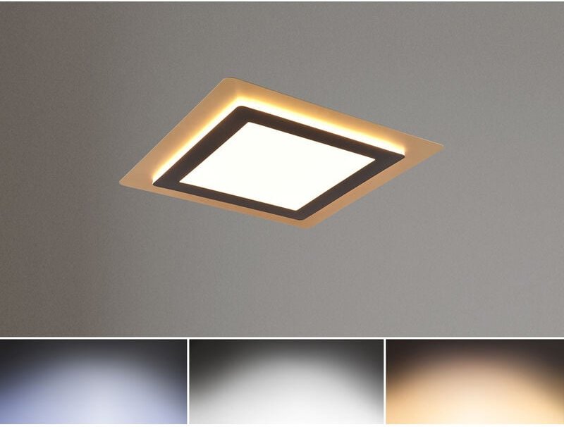 Trio Leuchten - led Deckenleuchte morgan flach Schwarz Gold Fernbedienung dimmbar Quadrat, 45cm