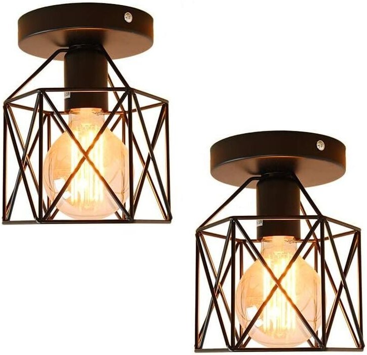 Axhup - 2er Deckenleuchten Vintage, Decken Lampe Würfel-Form Käfig Semi-Flush Mount Licht für Loft Esszimmer Schlafzimme...
