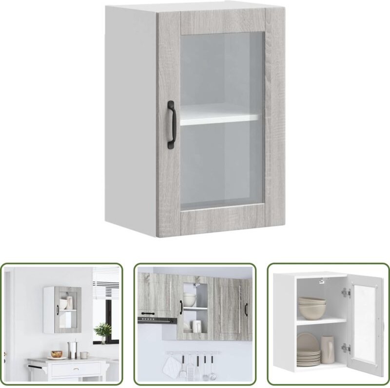 vidaXL Küchenmöbel - Küchen-Hängeschrank mit Glastür Porto Grau Sonoma