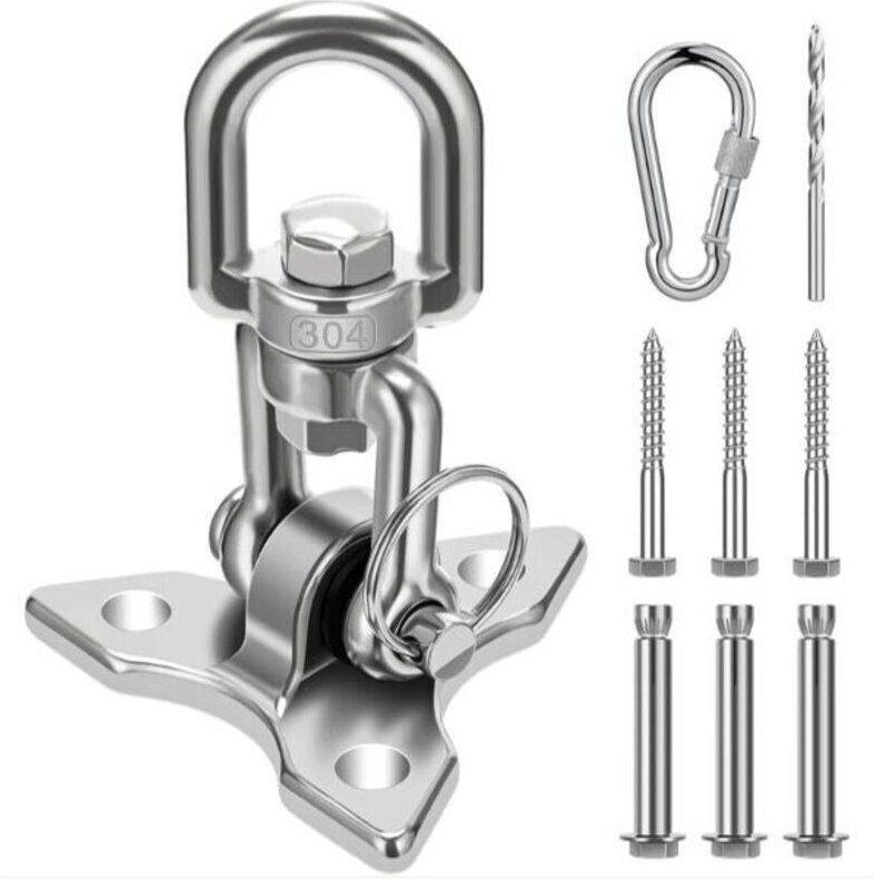 Deckenhaken aus Edelstahl SUS304, Tragkraft 450 kg, 360° drehbar, zur Deckenmontage an Holz und Beton für Hängematten