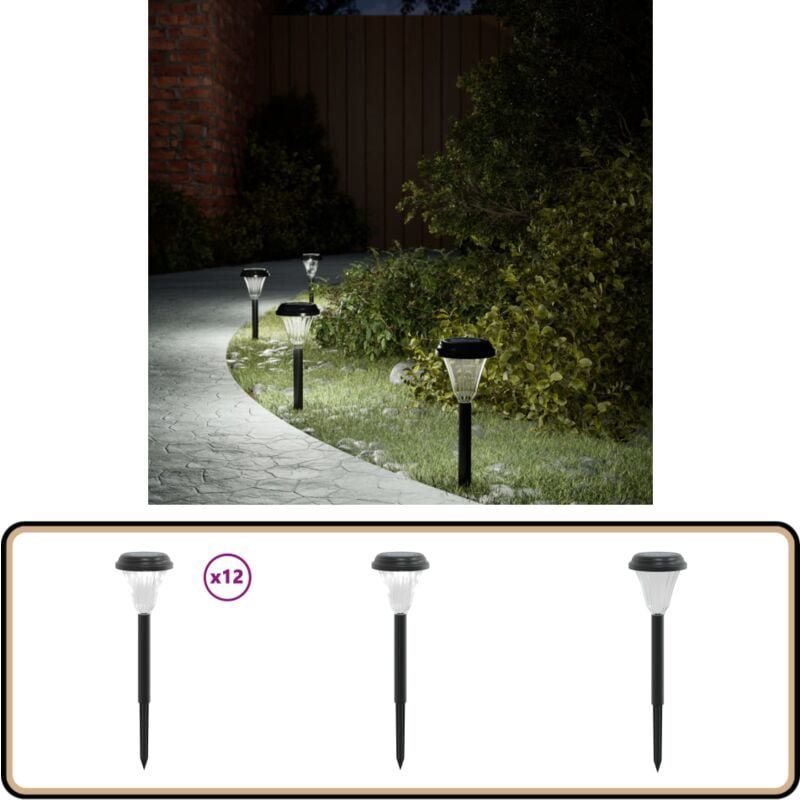 Thumbnail - Solar-Wegbeleuchtung mit Erdspießen 12 Stk. Weiß - Solarlaterne - Wegeleuchte - Gartenbeleuchtung - Außenstehleuchte - L...