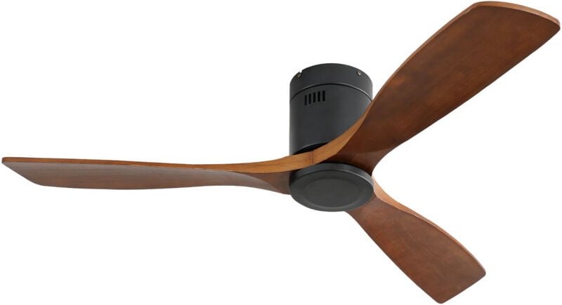 52 Zoll DC-Deckenventilator mit niedrigem Profil, 3 Ventilatorflügel aus geschnitztem Holz, leiser umkehrbarer Motor, Fe...