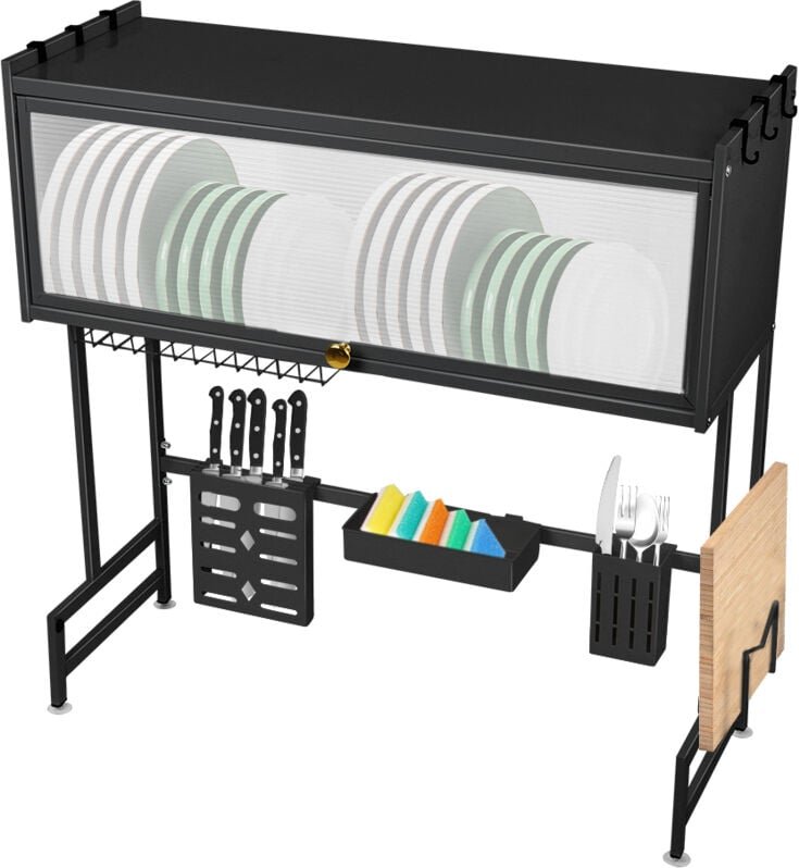 Abtropfgestell über der Spüle Ablage über der Spüle Aufbewahrungsorganisator 65x30x78cm Schwarz