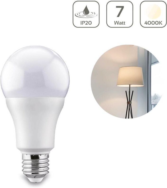LED Lampe E27 7W A60 matt 610lm 210°Abstrahlwinkel - Lichtfarbe: Neutralweiß 4000K