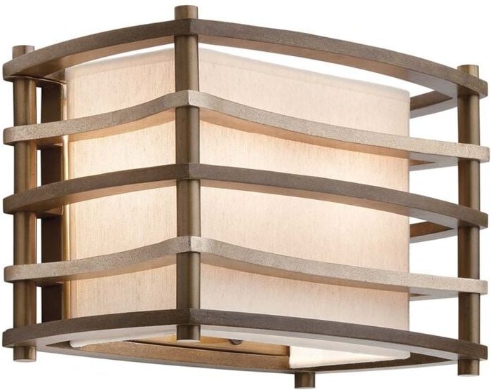 Wandlampe Leuchte Holz Leinen Glas Bronze h 20,3 cm Flurlampe Treppenhaus