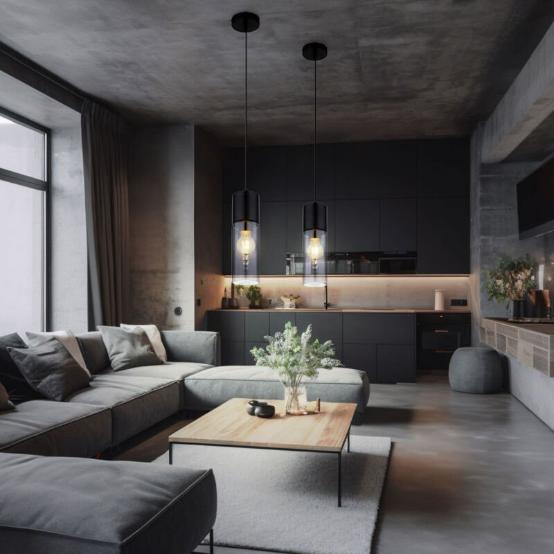 Hängelampe schwarz Rauchglas Esstischlampe Pendelleuchte Wohnzimmerlampe, Metall, 1x E27, DxH 10 x 152,5 cm, 2er Set