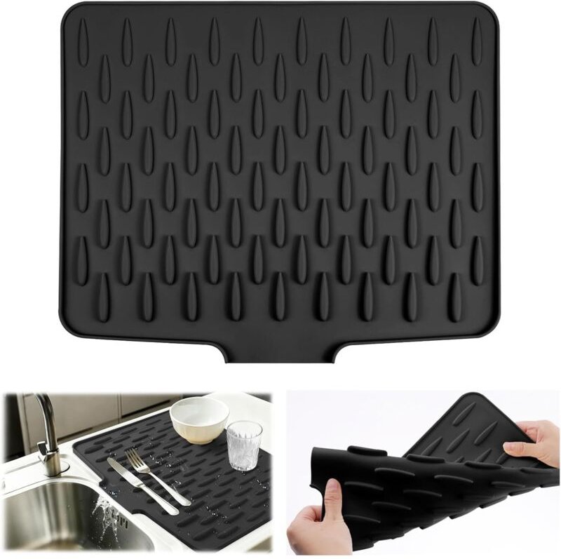 Schräge Arbeitsplattenmatte aus weichem Gel, multifunktionale und faltbare Silikon-Abtropfmatte, schnelltrocknend, rutsc...