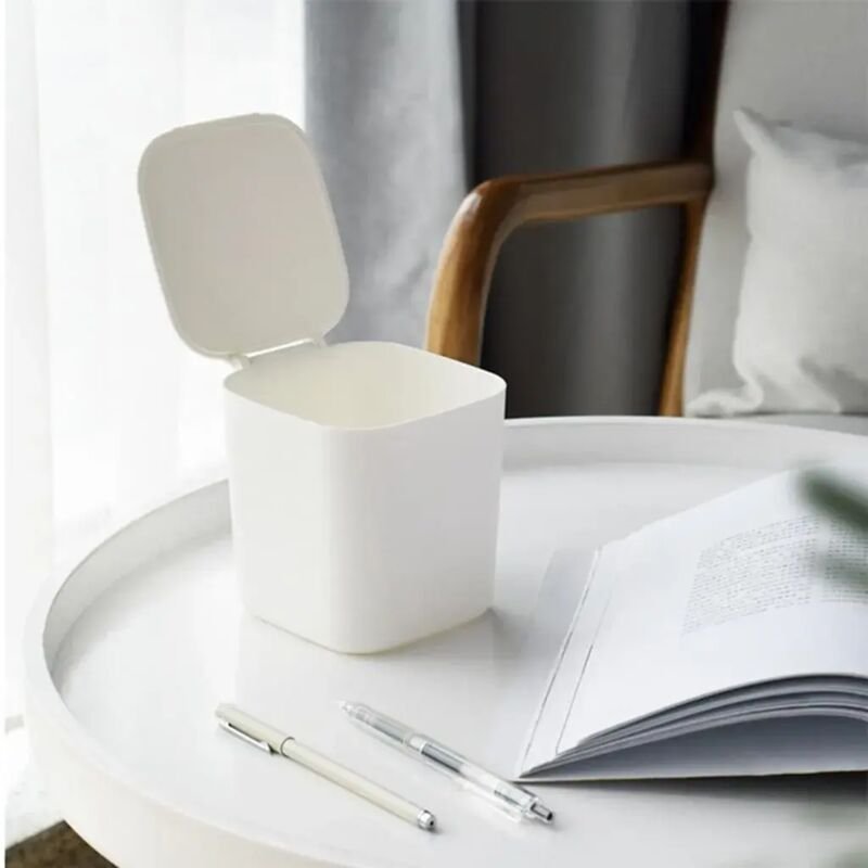 Mini Kreativer Mülleimer mit Deckel für Büro, Küche, Wohnzimmer, Schreibtisch, Trompetenform, Kunststoff-Tischmülleimer ...