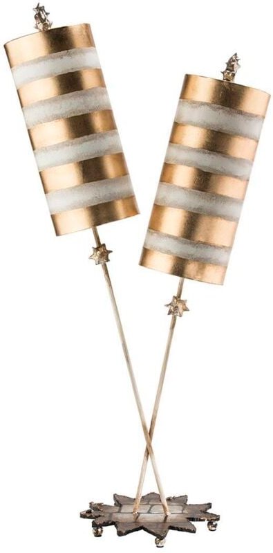 Tischlampe Beistellleuchte Wohnzimmerleuchte Bodenlampe 2xE27 Blattgold taupe