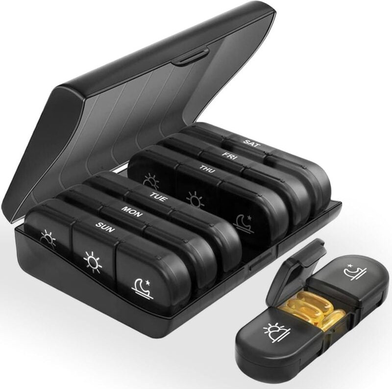 Wöchentliche Pillendose morgens, mittags und abends, französische wöchentliche Pillendose, 7-Tage-Medikamenten-Pillendos...