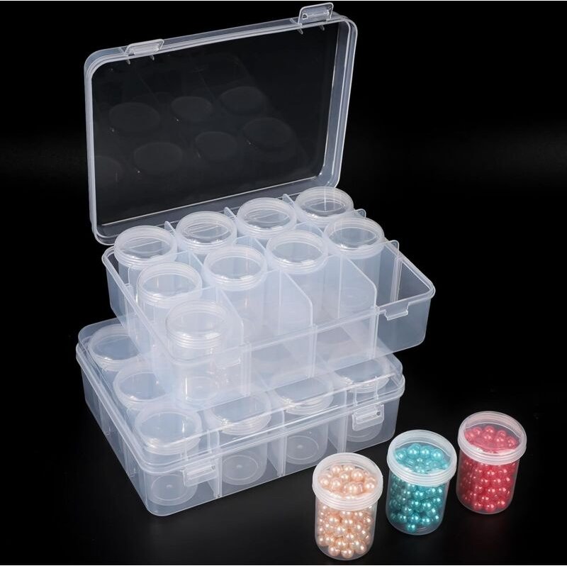 Aufbewahrungsbox für Diamantmalerei, 2 transparente Boxen mit je 12 Näpfchen, Kunststoffbox mit Fächern, Aufbewahrungsbo...