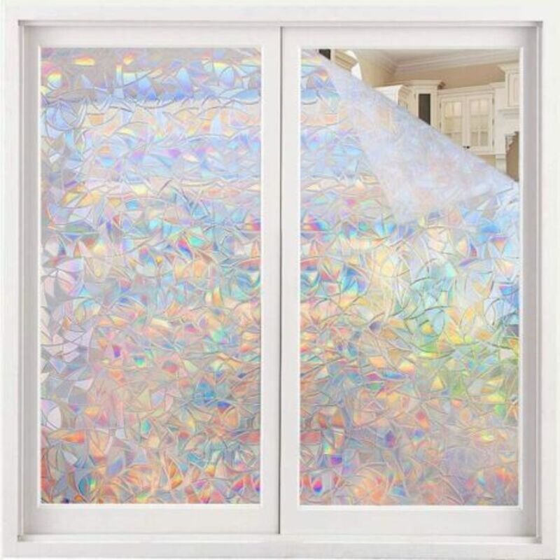 Fensterfolienkleber, elektrostatische Fensterfolie mit Regenbogeneffekt, dekorative Sichtschutzfolie, 3D-UV-Schutzfolie,...
