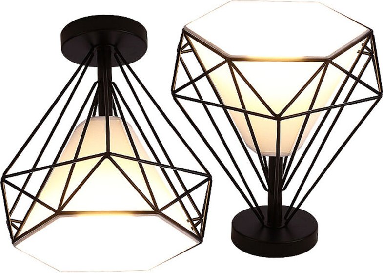 Deckenleuchte Vintage Diamant Deckenlampe mit Käfig Semi-Flush Mount Licht E27 Lampenfassung für Esszimmer Schlafzimmer ...