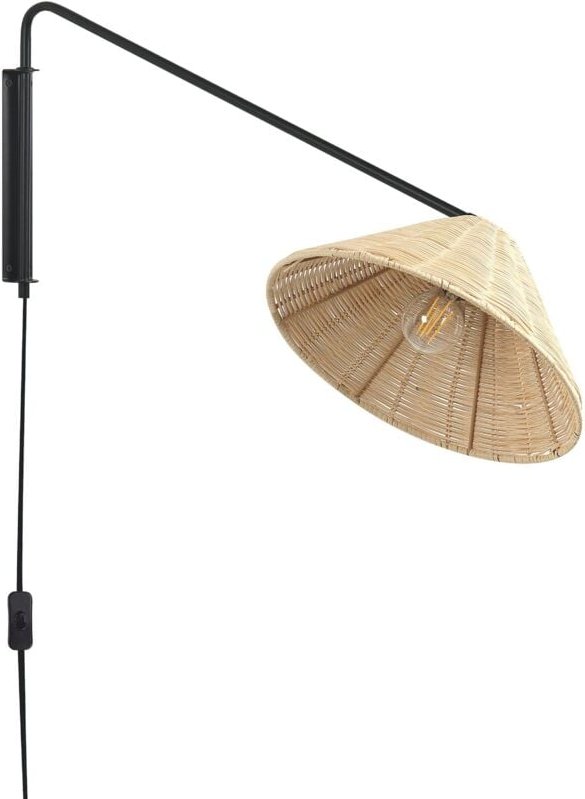 Wandleuchte Natürlich Rattan Kegelform 1-Flammig Verstellbarer Arm und Schirm Kabel mit Schalter Modern Boho Beleuchtung...
