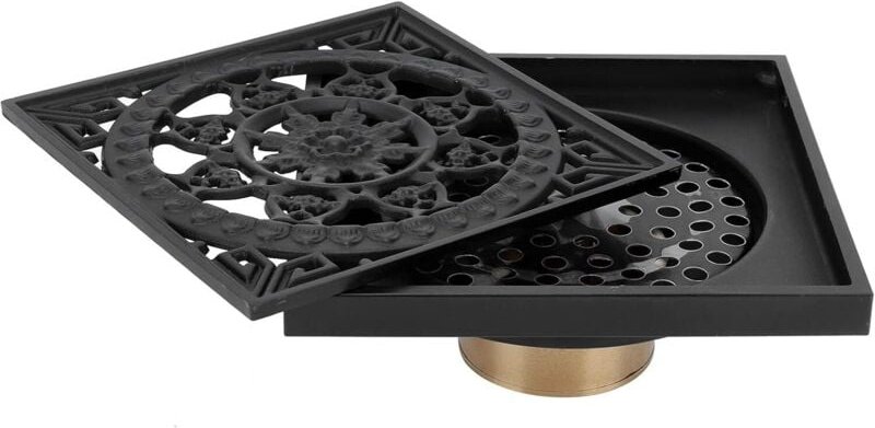 CSPARKV Bodenablauf für den Außenbereich, 10 x 10 cm, komplett aus Kupfer, Schwarz, Badezimmer-Bodenablauf, unsichtbarer...