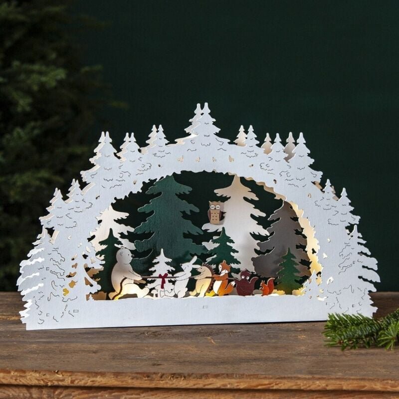 LED Schwibbogen ,Forest Friends', Batterie, Tiermotive, Holz
