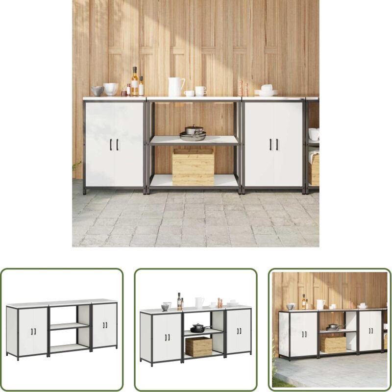 vidaXL Stahlregal - Aufbewahrungsset für die Küche 3 pcs Weiß Kaltgewalzter Stahl