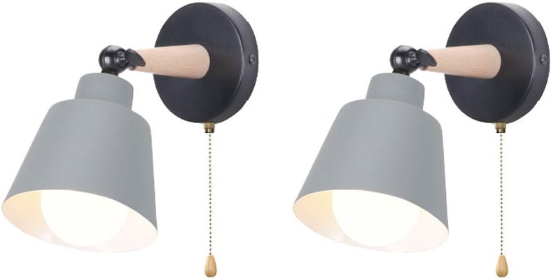 2x Metall Hölzern Wandleuchte, E27 Wandlampe + 1,8M Steckdose, Nordisch Moderne Leuchte in Macaron-Farbe für Schlafzimme...