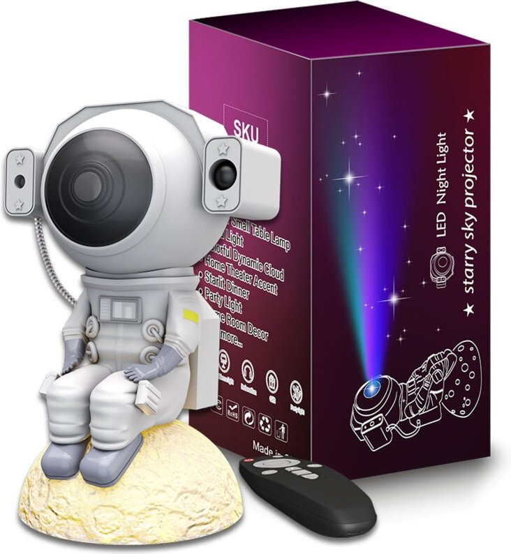 Astronauten-Sternenprojektor, Galaxie-Nachtlicht, mit Timer, Fernbedienung und Bluetooth-Lautsprecher, 360° verstellbare...