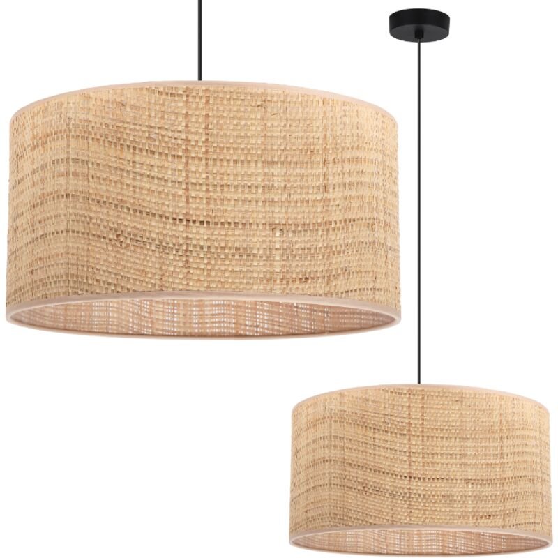 Rattan-Hängelampe Schwarz 1 Flacher Rattan-Lampenschirm 40cm