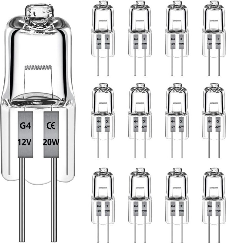12 Stück G4-Halogenlampen, 12 V, 20 W, 470 lm, dimmbar, 2700 K warmweiß, G4-Halogenlampen für Dunstabzugshauben, Küchen,...