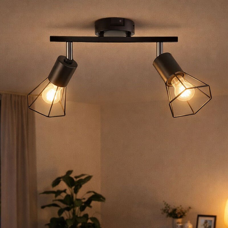 Deckenleuchte Wohnzimmerlampe Schlafzimmerleuchte Metall schwarz Geflecht, 2x E14 Fassung, Länge 25 cm, Wohnzimmer Schla...