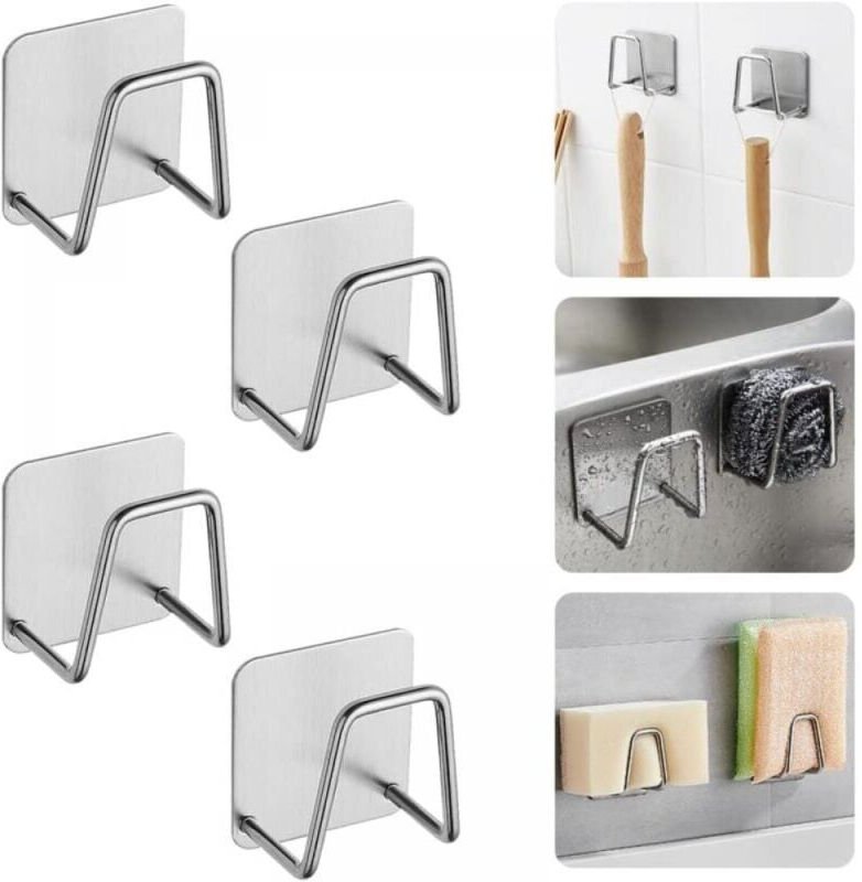 Thumbnail - Soporte autoadhesivo para esponja de acero inoxidable de 5,5 x 3,2 cm para fregadero de cocina, gancho adhesivo negro, s...