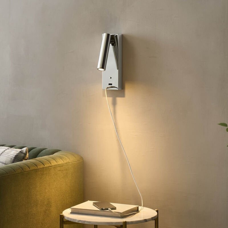 Chromfarbene LED-Leseleuchte mit USB-Anschluss integrierter Dimmer - Tofino