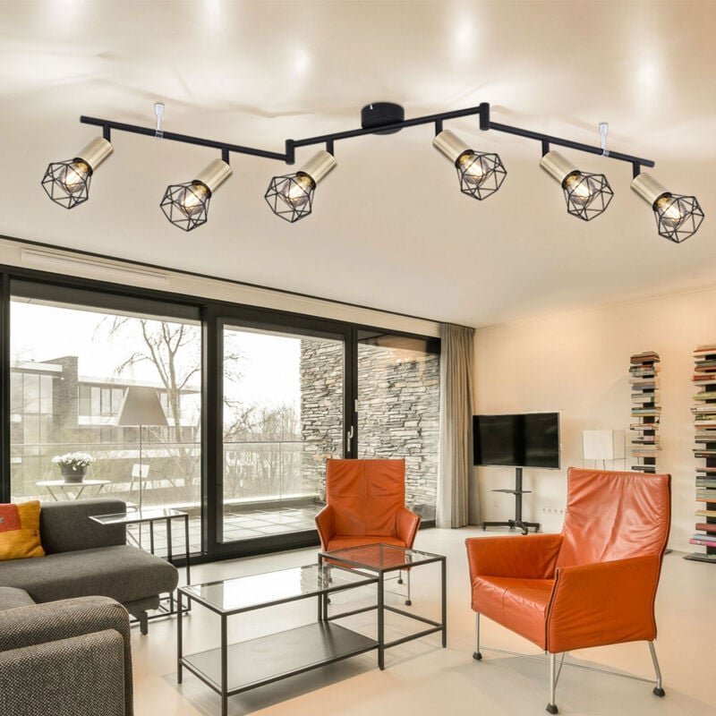 Globo - Deckenleuchte Wohnzimmerlampe Spotleuchte Esszimmerlampe, Metall schwarz altmessing, Spots beweglich 6 Flammig, ...