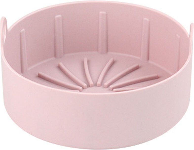 Wiederverwendbare Silikonschüssel für Heißluftfritteusen, korbkompatibel, schnell zu reinigen.