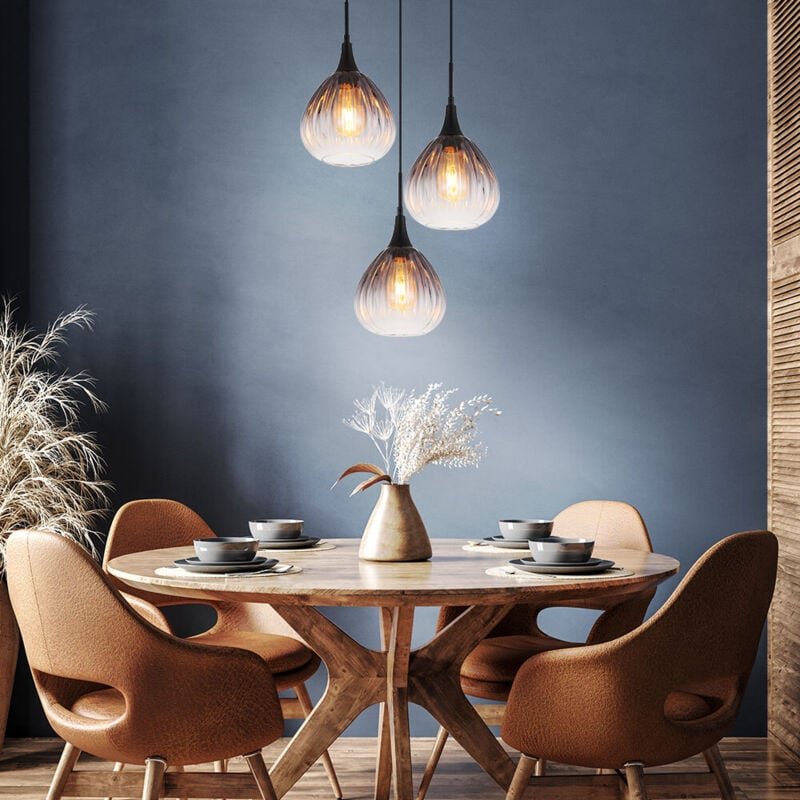 LED Hängelampe Esstischleuchte Rauchglas Pendellampe 3 flammig Wohnzimmer, Metall schwarz, 3x 7W 3x 806lm warmweiß, DxH ...