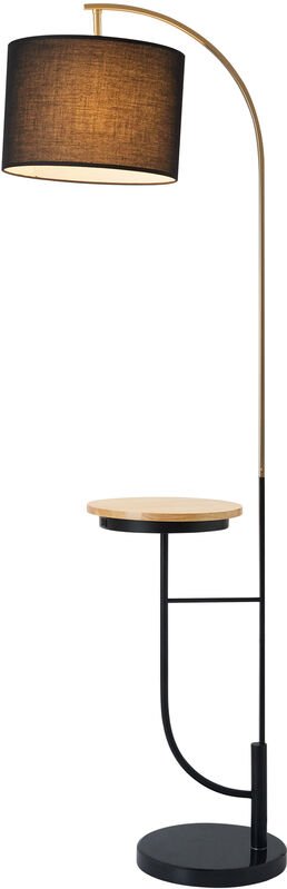 Teamson Home - Danna Arc Stehlampe mit usb -Hafen, Holztisch, Marmorbasis und schwarzer Schatten