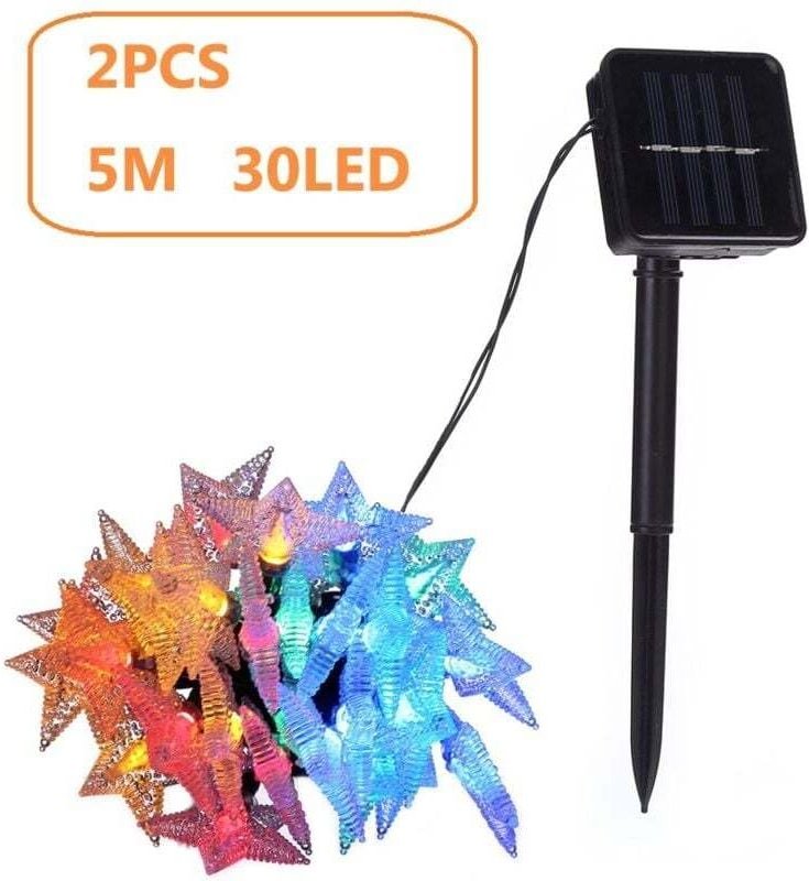 Confezione da 2 luci solari spv 5M, 30 luci solari a led multicolori con stelle colorate a cinque punte Honest