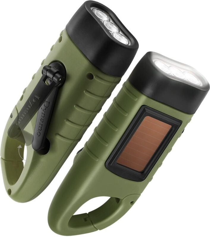 Thumbnail - Aougo - npterbl 2er-Pack solarbetriebene Taschenlampe Handkurbel wiederaufladbare LED-Lampe Schnellverschluss-Karabiner-...