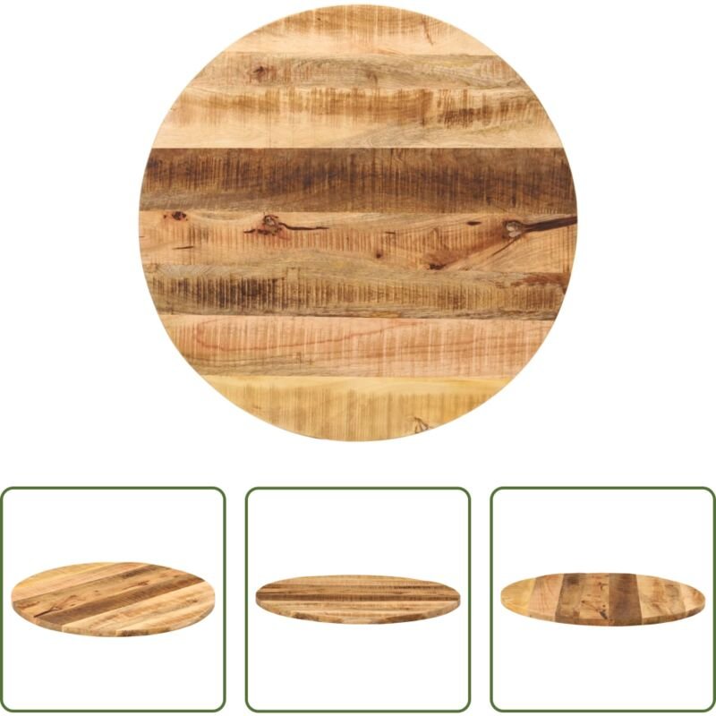 Mangoholz - Tischplatte Ø 70x1,5 cm Rund Raues Massives Mangoholz
