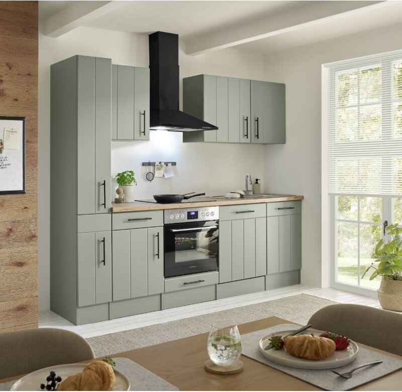 Küche Einbau Küchenzeile Landhaus Grün Anton 250 cm ohne Kühlschrank Respekta