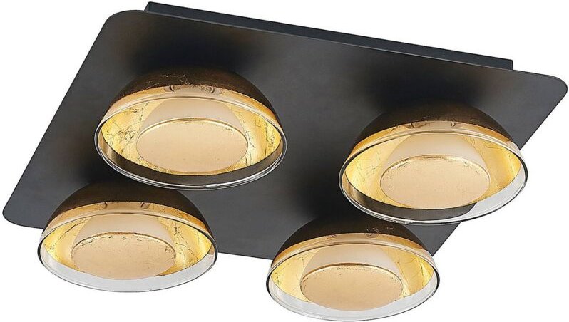 Deckenlampe Erin, 4-flg., 30 cm, schwarz/gold, Glas - Lindby