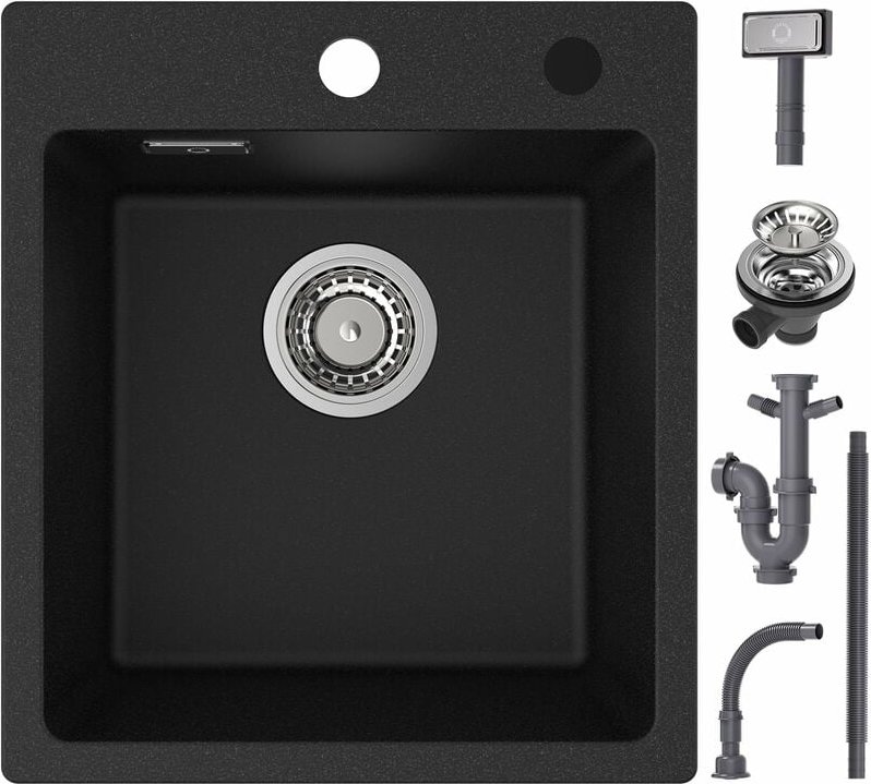 Cecipa - Spülbecken Schwarz Granit 40x45cm, Spüle Schwarz, Küchenspüle Rechteckig, Moderne Einbauspüle Granit, Waschbeck...