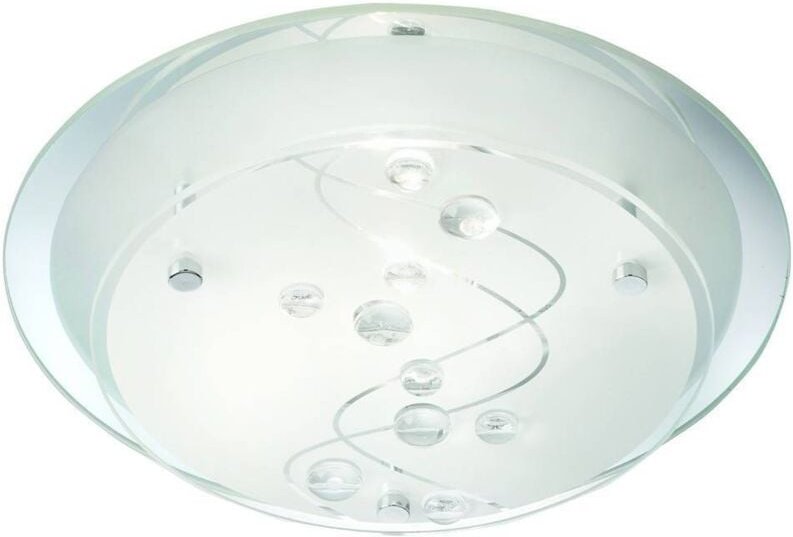 Searchlight Flush - 1 Light Flush Deckenleuchte Frosted Patterned Mirror Glass mit klaren Perlen, E27