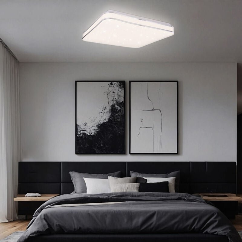 Led Deckenlampe Deckenleuchte Wohnzimmerlampe Metall Acryl weiß Chromring Sparkle Dekor, 24W 1800lm warmweiß, l 33,5 cm